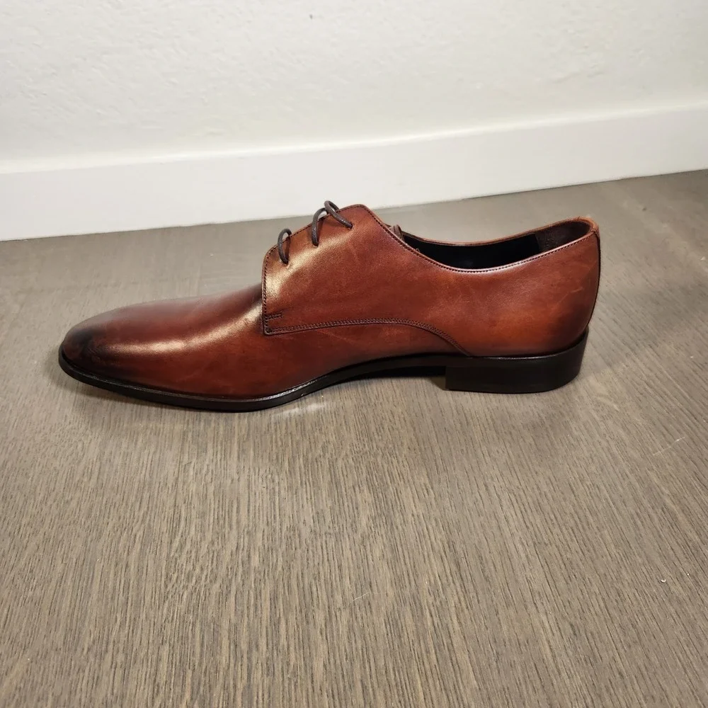 Vellapais Men's Brown Burnished Leather Derby Dress Shoes Size 14 EU 49 48549